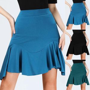 Skirts Summer Solid Color Pleated Ruffle Skirt High Waist Casual For Women Elegant Adult Latin Jitba Practice Dress 2024