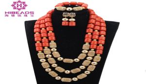 Chains Traditional Nigerian Wedding Coral Beads Jewelry African Wedding Bridal Statement Necklace Set ABK53476406