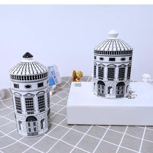 Bottles Black And White Ancient Roman Architectural Art Storage Tank Ceramic Decorative With Lid Candle Jar Cup Jewelry Box