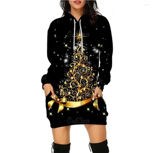 Casual Dresses Christmas Tree Women's Hoodies Dress Funny Pattern Sweater Xmas Holiday Party Clothing mode kjol Pullover