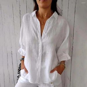 Blusas femininas mistura vintage blusa de algodão mola de algodão vos pescoço de manga longa 2024 Solid sólida camisa solta