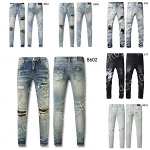 Mäns jeans designer jeans am jeans 8602 högkvalitativt mode lapptäcke rippade leggings 28-40