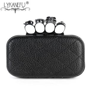 Buckets LYKANEFU Knucklebox Hand Bag Evening Bag Box Clutch Purse with Skull Head Women Bag Day Clutches Ladies With Chain Small/Big