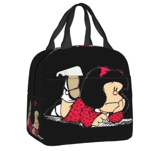 Bolsas lancheiras isoladas mafalda para mulheres desenho argentino quino cômico portátil cooler alimento térmico lancheira boxa infantil infantil