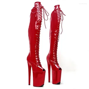 Sapatos de dança Auman Ale 23cm/9inChes Red PU Upper Sexy Exótica Alta Plataforma Homem Mulheres Botas Pólo 062