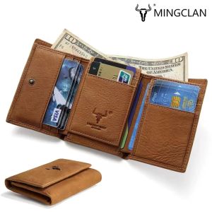 Innehavare Mingclan Trifold Short Wallet äkta läder RFID Blockeringsmynt Pure Men Kvinnor