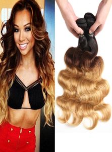 I capelli di onda del corpo ombre intrecciano i bundle di capelli vergini brasiliani indiani malesi indiani Body onde due toni scure radici bionde ombre humA9658789