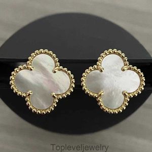 Charm Stud örhängen Två blommor 4/fyra bladklöver Back Mother-of-Pearl Silver 18K Guldpläterad titan Agate för kvinnors flickor Alla hjärtans bröllop smycken