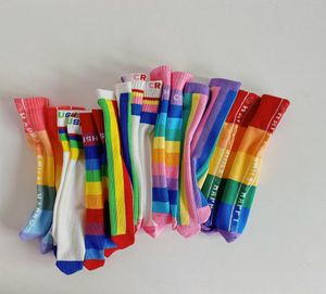 INS Chidlren Rainbow socks kids Contrast color knee leg boys girls letter colorful stripe knitting casual sport sock A64876392164