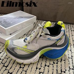 Casual Shoes 2024 Retro Old-Made Mixed Colors Lovers Women Thick Sole Height Increasing Tenis Lace Up Sneakers