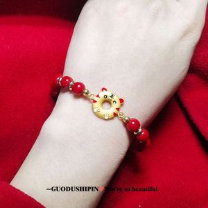 geomanzia imitazione etnica etnica ciambella di agata rossa, in stile cinese tigre bracciale koi fortunato, ricchezza e decorazione del braccialetto in lingotto d'oro