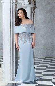 Mutter Kleiderkleid Mutter der Braut formelle trägerlose ärmellose Satin Applika Perlen Blue Custom Custom Plus Size Reißverschluss Schnürung neu