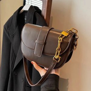 Bags Vintage Shoulder Crossbody Bags for Women 2024 Winter PU Leather Small Women's Saddle bag Fashion Handbag Chain Black Brown