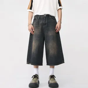 Herren Jeans koreanischer Stil Vintage Sommer Lose männliche männliche Knie -Länge Shorts 2024 Wäsche Mode Jeanshose