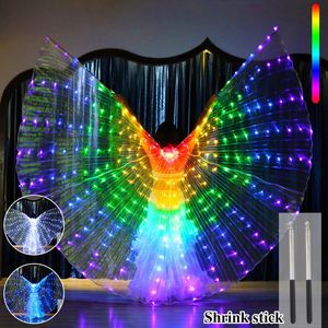 Belly Dance Led Isis Wings med Telescopic Sticks Butterfly Fairy Wing Colorful Glow Costume Carnival Party Halloween Dress Up 240407