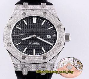 version Royal Series 15451 Black Dial CalA3120 Automatic Mechanical 15400 Mens Watch Diamond Iced Out Case Leather Strap Spo1492326