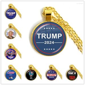 Pendant Necklaces Women For Trump 2024 American Election Glass Cabochon Necklace 3D Print Golden Plated Jewelry Men