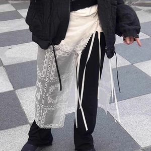 Spitzenröcke im koreanischen Stil von Defekten koreanischer Stil weiß Y2K 2000 Tüll Vintage Harajuku Mesh Overlay Long Rock Up Retro Streetwear 240411