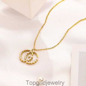 Never Fading 14K Gold Plated Luxury Brand Designer Pendants Necklaces Stainless Steel Double Letter Choker Pendant Necklace Chain 232B