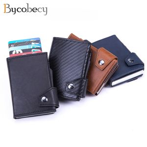 Holders Bycobecy Customized Name Men Wallet Rfid Credit Card Holder Multifunctional Aluminum Box Card Case AntiTheft Leather Coin Purse