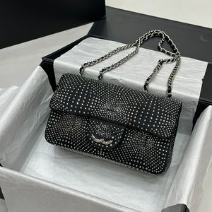 Velor Flap Stylish Women Shoulder Bag 20cm Rhinestone Embellished Silver Hardware Metallic Buckle Vintage Crossbody Designer Bags Card Holder Handbag Sacoche