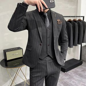 S-7XL Blazer Vest Pants High-end Brand Plaid Retro Business Suit Groom Wedding Party Slim Suit Fashion British Style Performance 240418