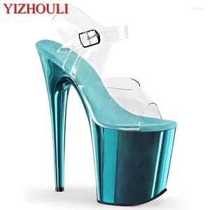 Dance Shoes 8 Inch Heels Blue Plating Waterproof Platform 20 Cm Stiletto Sandals Sexy Model Pole Dancing