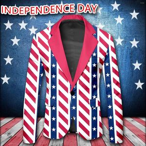 メンズスーツファッション男性独立記念日、プリントボタンとホリデーパーティーイベントのための複数のポケット付き長袖ジャケット