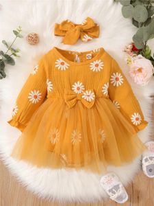 Sukienki dla dziewczynek urodzone dziewczynki śliczne stokrotki długie rękawy Tiul Patchwork Bodysuit wakacyjny impreza księżniczka sukienka na niemowlę 0-18 miesięcy