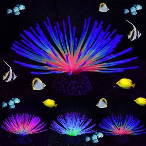 Aquariums Aquarium Imitative Rainbow Sea Urchin Ball Artificial Silicone Ornament with Glowing Effect for Fish Tank Landscape Decoration