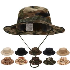 Hats Men Camouflage Bonnie Hats Tactical Army Bucket Hats Military Panama Summer Bucket Caps Hunting Hiking Outdoor Camo Sun Protect