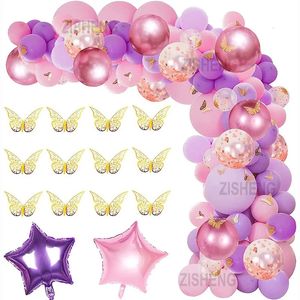 118 PCS Butterfly Pink and Purple Balloon Garland Kit Butterfly Theme Balloon Arch for Baby Shower Girl Birthday Party Decoratio 240419