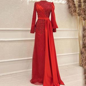 Parti Elbiseleri Kırmızı Denizkızı Akşam Kolları Yüksek Boyun Parlak Sequins Balo elbisesi Vestidos Sain Resmi Durum Giyim Özel
