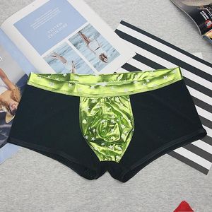 Underpants Herrenunterwäsche Stern gedruckte Boxer sexy Kunstleder atmungsaktives Netz Shorts Underpanties engen Jungen Satin Shining