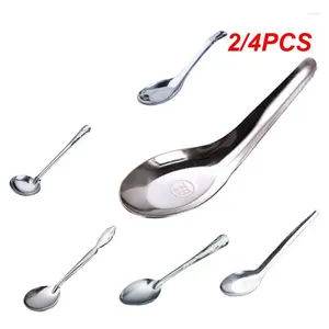 Spoons 2/4PCS Stainless Steel Spoon Tableware Soup Rice Flat SpoonFlat Chinese Deepened Large Capacity Mirror