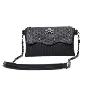 Bags JIEROTYX Fashion Women PU Leather Skull Handbag Shoulder Bag Woman 2022 New Sexy Chains Female Bag Black Skeleton Rivet Good