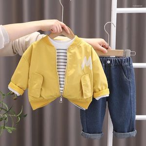 Clothing Sets 2024 Spring Western Baby Boy Clothes Luxury Designer 1-5T Letter Cardigan Jackets White T-shirts Jeans 3PCS Kids Outfit Set