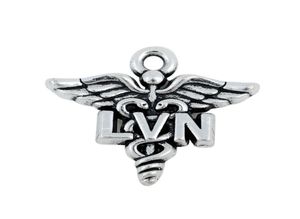 Antyczne srebrne poszycie licencjonowana medyczna pielęgniarka zawodowa LVN Charms Caduceus Medical Symbol Charms AAC1782738246