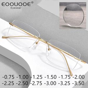 Sunglasses Frames Titanium Men's Rimless Glasses With Myopia -0.75 -1.00 -1.25 -1.50 Gold Eyewear 1.61 Non Spherical Anti Reflective Lenses