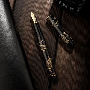 Pennor 4 färger Hongdian N23 Fountain Pen EF/ Long Knife Medium Nib, Rabbit Year Limited Carving Writing Present Pen