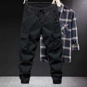 Men's Pants Men Spring Cargo Elastic Waist With Drawstring Multi Pockets Outdoor Trousers For Autumn