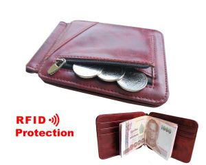 Klipsy nowy skórzany klips z blokującym RFID metalowy portfel Mężczyźni Cienki Billfold Solded Clamp For Money Karta kredytowa Case Clips R24