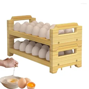 Kök förvaring trä ägghållare 2 nivå display stativ stapel rack för bänk kycklingägg anka hem