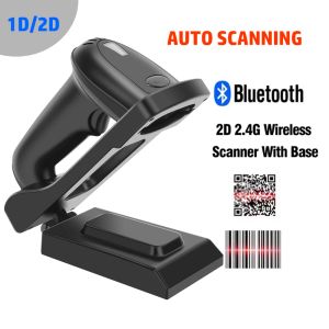 Bags Wireless Barcode Scanner 2.4g Bluetooth Bar Code Reader with Stand Base Charger 1d/2d Qr Pdf417 for Inventory Pos Terminal