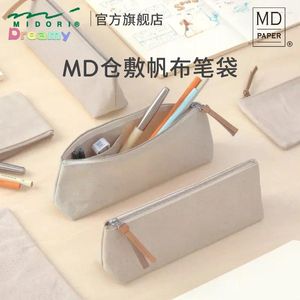 Midori Pencil Case MD Canvas Pen Bag Simple Ins Japanese Stationery Storage snygg stand-up