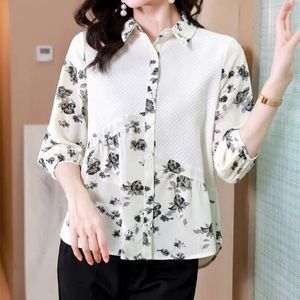 Women's Blouses Woman Spring Summer Style Chiffon Shirts Lady Casual Short Puff Sleeve Polo-Neck Polka Dot Printed Blusas Tops G2836