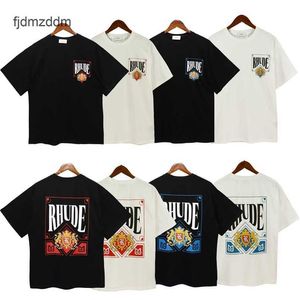 High Edition 2023 Summer New American Street Fashion Rhude Mens and Womens Poker Card Print Loose T-shirt