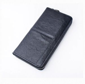 Wallets Genuine leather cow skin black long purse zip card holder for men