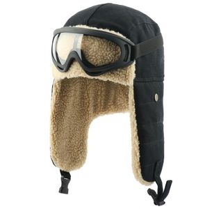 Vinterbombare hattar ryska ushanka skyddsglasögon män kvinnor trapper pilot hatt faux berber fleece termisk snö öronflup1562101