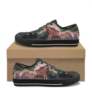 Casual Shoes Women's Flat Summer Fall Classic Low Top Canvas For Students Fashion Art Running Horse Print Outdoor Sneakers